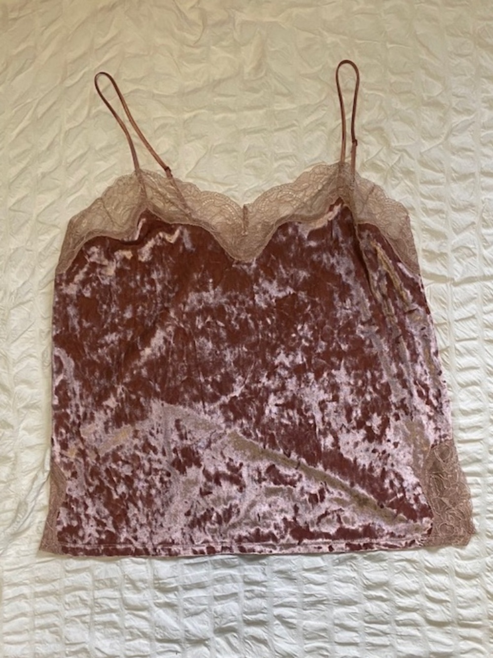 LC Crushed Velvet Lace Trim Cami in Pink/Mauve - Size XL